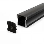 SURFACE MOUNTED ALUMINUM PROFILE 613 WITH 2 ENDCAPS 3 CLIPS & PC COVER 10FT BLACK