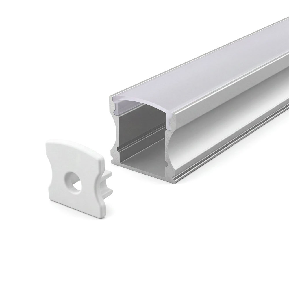 SURFACE MOUNTED ALUMINUM PROFILE 613 WITH 2 ENDCAPS 3 CLIPS & PC COVER 10FT SILVER