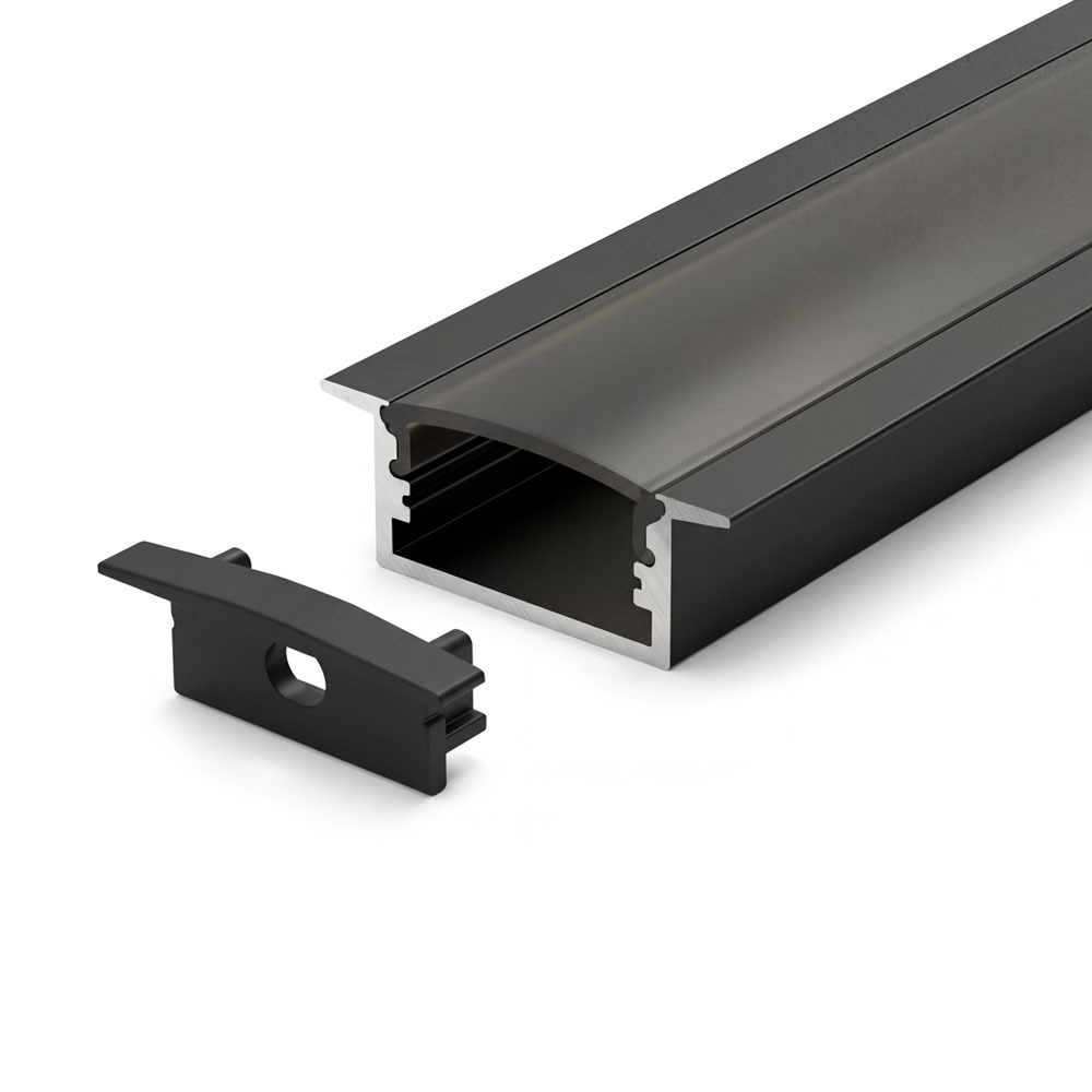 SURFACE MOUNTED/RECESSED ALUMINUM PROFILE 619 WITH PC COVER 10FT BLACK