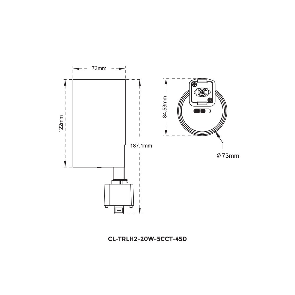 DOB 3 WIRES LED TRACK LIGHT 20W 5CCT ADJUSTABLE 120VAC 1800LM CRI>90 BEAM ANGLE 45D TRIAC DIMMABLE BLACK BODY