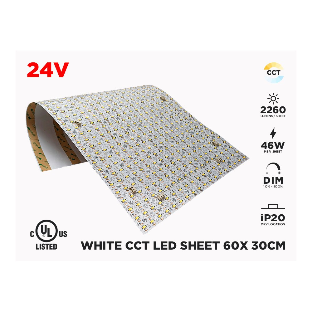 WARM WHITE TO COOL WHITE ADJUSTABLE LED SHEET 60X30CM (46W PER SHEET)