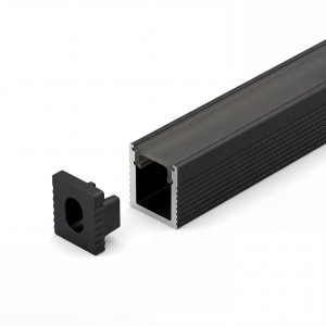 SURFACE MOUNTED SUPER MINCE ALUMINUM PROFILE0809 WITH 2 ENDCAPS & PC COUVERCLE 10FT NOIR