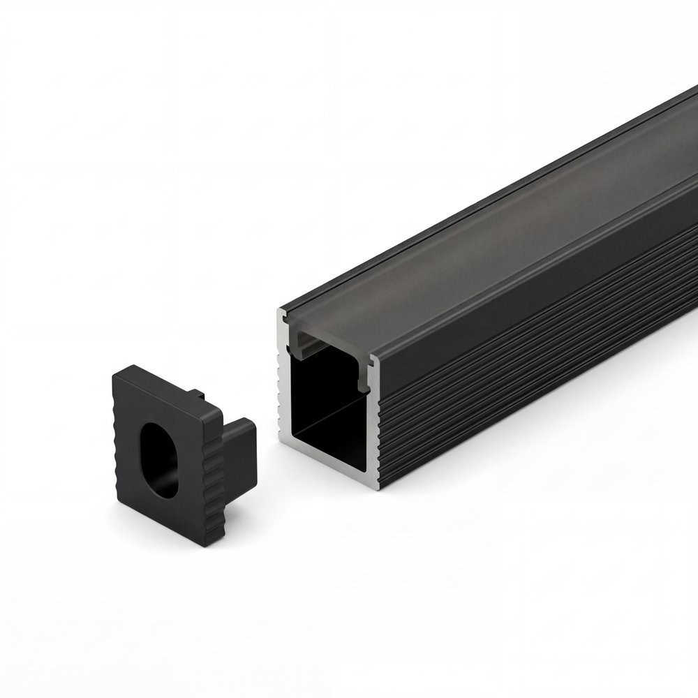 SURFACE MOUNTED SUPER SLIM ALUMINUM PROFILE0809 WITH 2 ENDCAPS & PC COVER 10FT BLACK