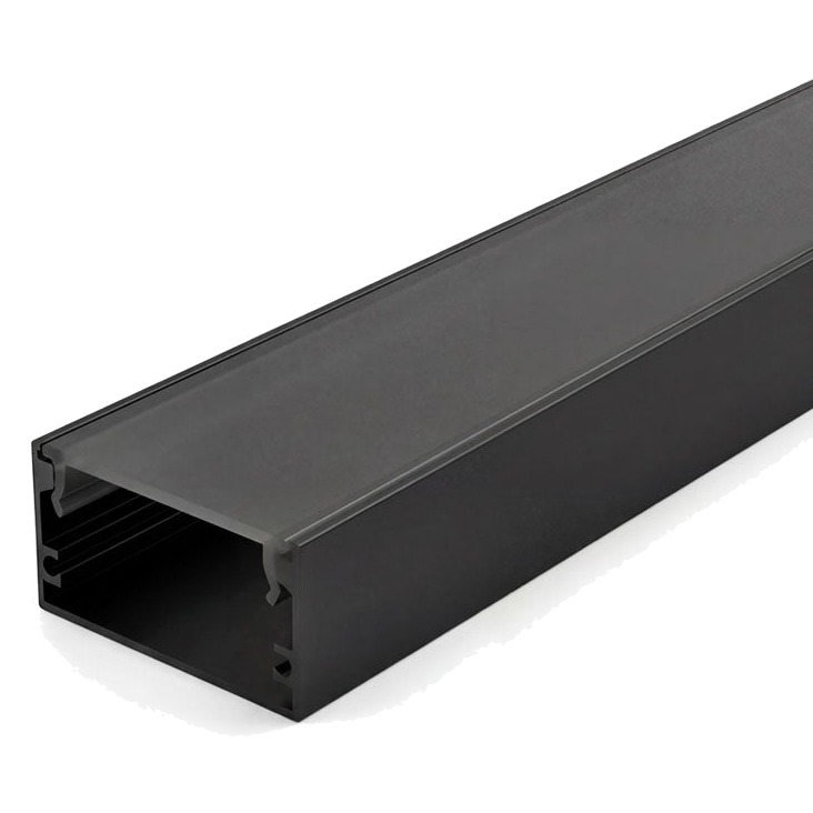 ALUMINUM PROFILE 5020 WITH ENDCAPS AND PC COVER 10FT BLACK
