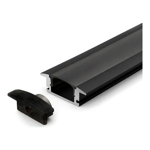 RECESSED ALUMINUM PROFILE 508 WITH 2 ENDCAP 3 CLIPS & WHITE PC COVER 8FT BLACK