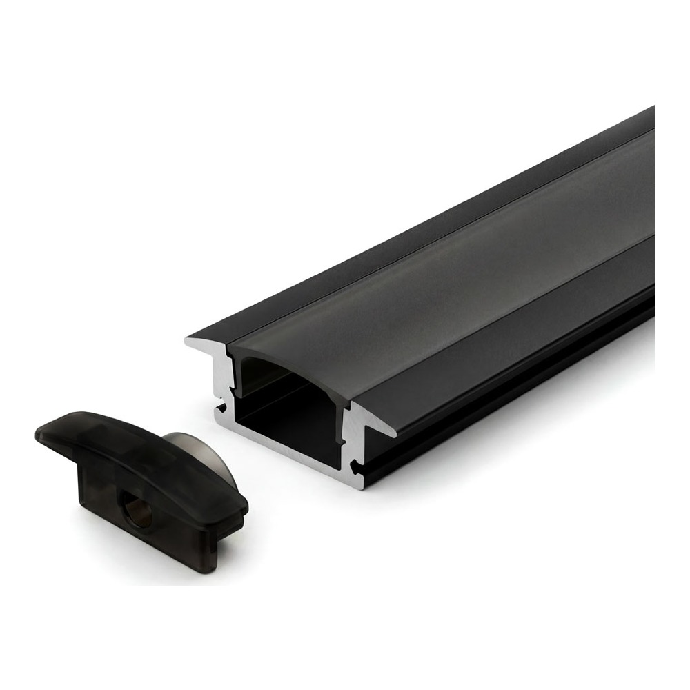 PROFIL ALUMINIUM ENCASTRE 508 AVEC 2 EMBOUTS 3 CLIPS ET COUVERCLE PC BLANC 8PI NOIR