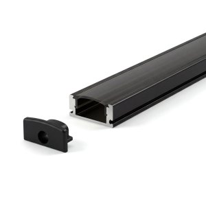SURFACE MOUNTED ALUMINUM PROFILÉ 509 WITH 2 ENDCAPS 3 CLIPS & PC COUVERCLE 10FT NOIR