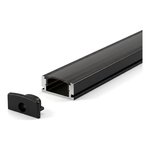 SURFACE MOUNTED ALUMINUM PROFILE 509 WITH 2 ENDCAPS 3 CLIPS & WHITE PC COVER 8FT BLACK