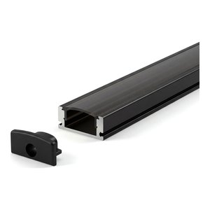 SURFACE MOUNTED ALUMINUM PROFILE 509 WITH 2 ENDCAPS 3 CLIPS & WHITE PC COVER 8FT BLACK