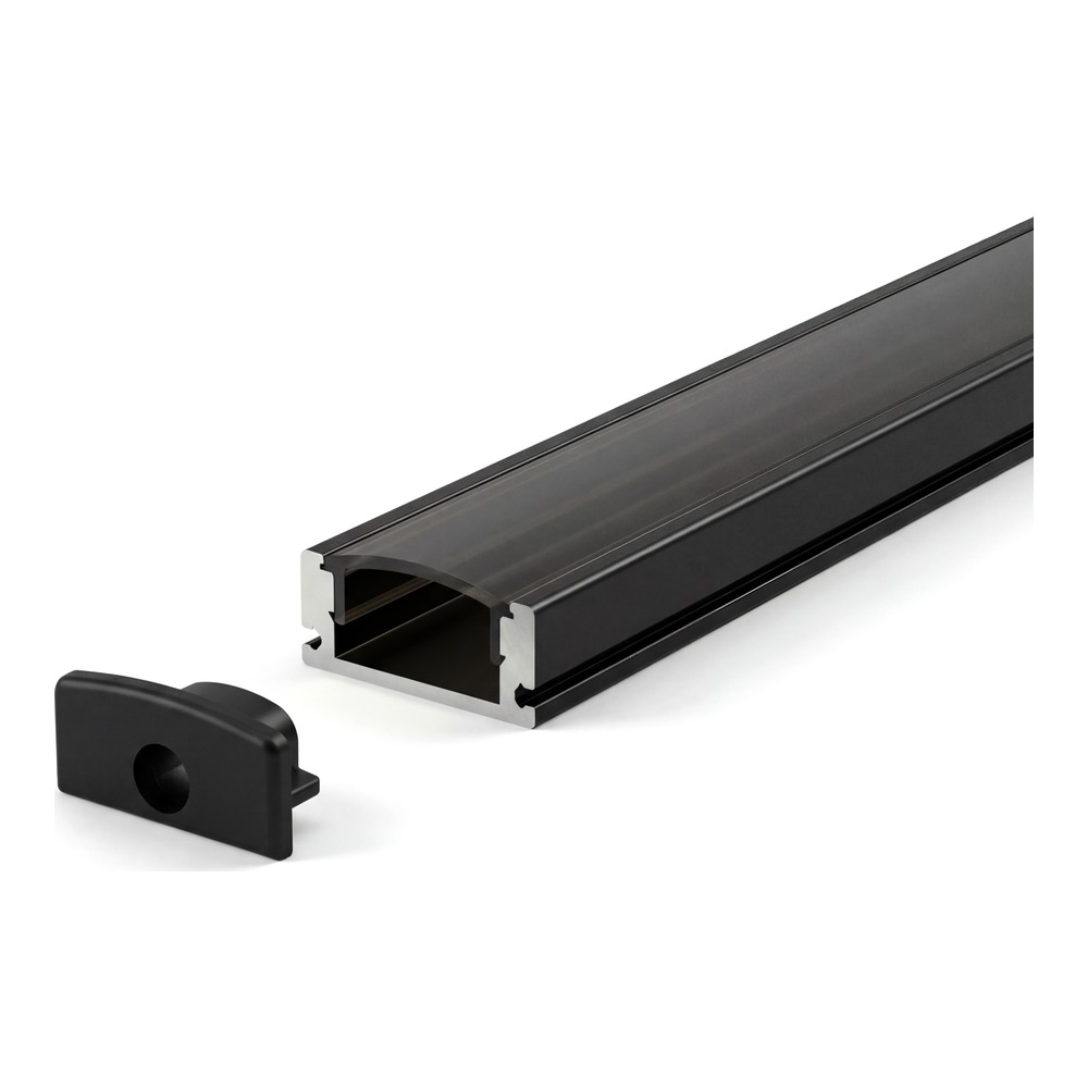 SURFACE MOUNTED ALUMINUM PROFILE 509 WITH 2 ENDCAPS 3 CLIPS & WHITE PC COVER 8FT BLACK