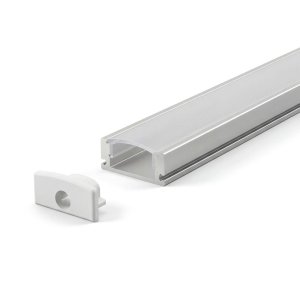 SURFACE MOUNTED ALUMINUM PROFILÉ 509 WITH 2 ENDCAPS 3 CLIPS & PC COUVERCLE 10FT ARGENT