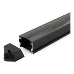 SURFACE MOUNTED/RECESSED ALUMINUM PROFILE 510 WITH 2 ENDCAPS & WHITE PC COVER 8FT BLACK
