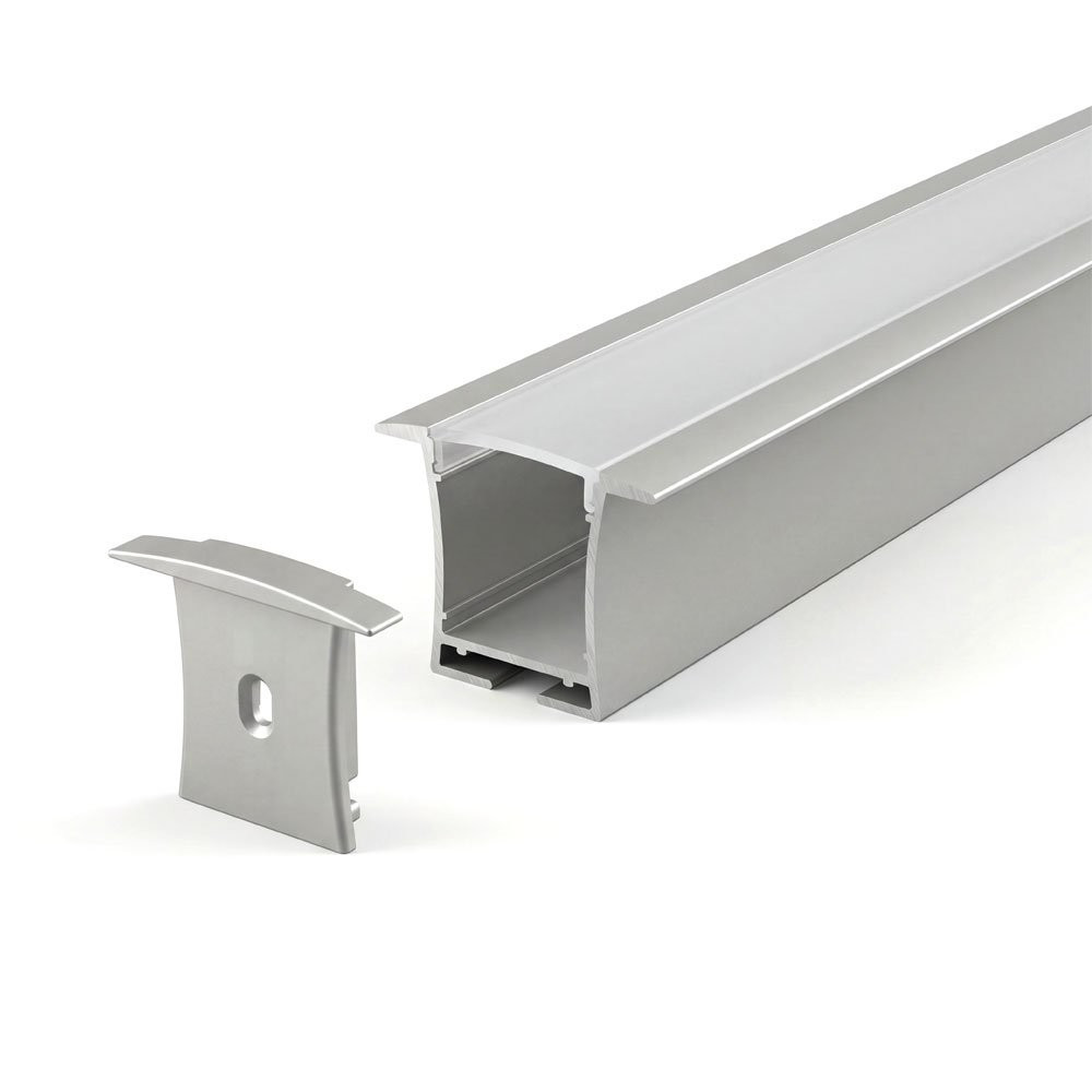 ENCASTRÉ ALUMINUM PROFILÉ 712A WITH 6 SPRING CLIPS 2 ENDCAPS & PC COUVERCLE 10FT ARGENT