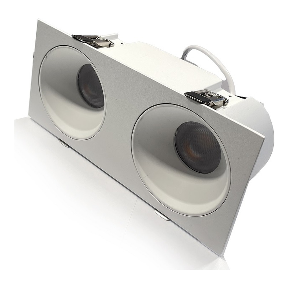 ANTI-GLARE DOUBLE HEAD RECESSED FIXTURE 120VAC 30W 2100LM BEAM ANGLE 36° 4000K CRI 90+ PF 0.9+ DAMP LOCATION (CL-DL1-D-30-36D-4K-WH)