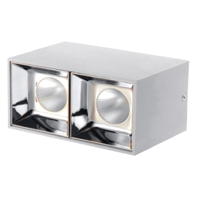 CL-DL2-SD-20W-30D-3K-WH - SURFACE-MOUNT LED SQUARE DOUBLE HEAD DOWNLIGHTS, 20W, 120VAC, 1800LM, BEAM ANGLE 30°, 3000K, DAMP LOCATION