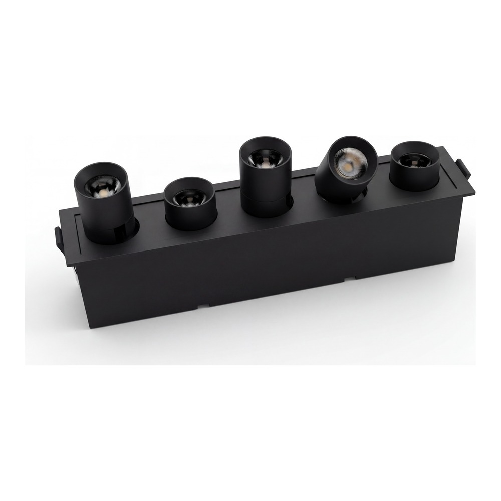 LUMINAIRE LED ENCASTRÉ LINÉAIRE 5 TÊTES ORIENTABLES 15W 5CCT CRI90 ANGLE 38° ZONE HUMIDE - NOIR
