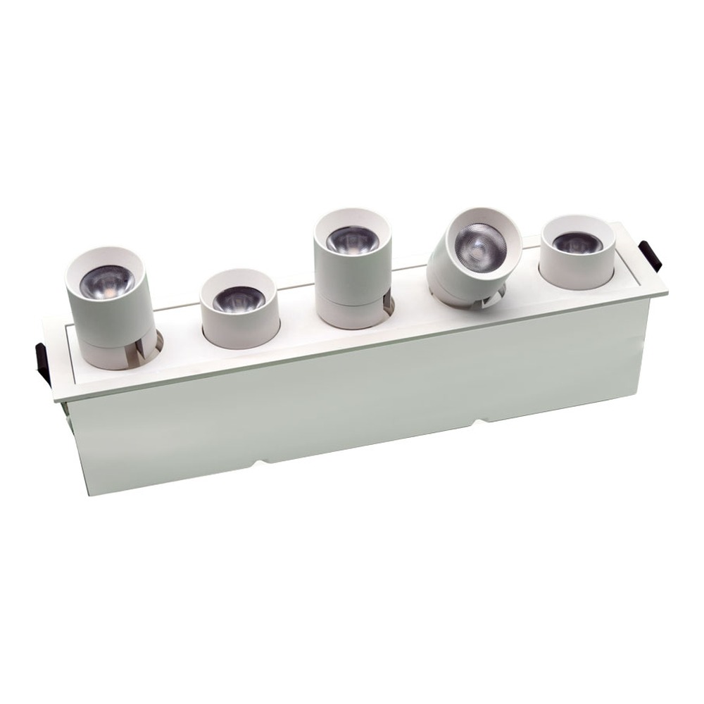 LUMINAIRE LINÉAIRE ENCASTRÉ AJUSTABLE 5 TÊTES LED 15W - 5CCT CRI90 ANGLE 38° ZONE HUMIDE - BLANC