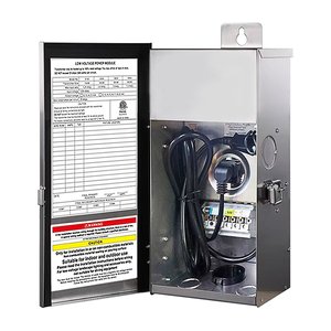 LED OUTDOOR LIGHT TRANSFORMER - 120V AC 60HZ INPUT - 12V OR 14V AC OUTPUT - 300W - IRON HOUSING - HIGH TEMPERATURE ALUMINUM CORE - BUILT-IN PHOTOCELL AND TIMER - 222*156*103MM