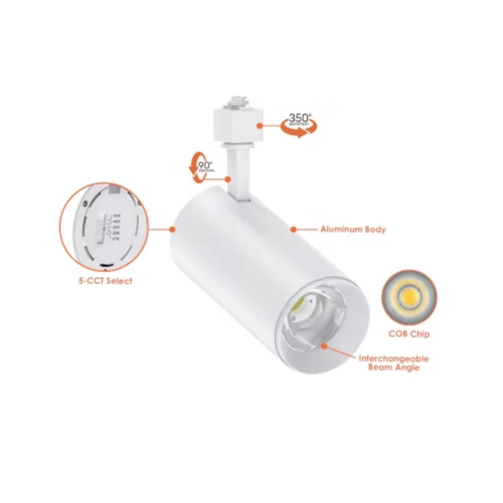 3 WIRES SURFACE MOUNTED LED TRACK LIGHT 10W 5CCT ADJUSTABLE 120VAC 1000LM PF>0.9 CRI>90 BEAM ANGLE 30° TRIAC (CL-TRLH-10W-5CCT-30D-WH)