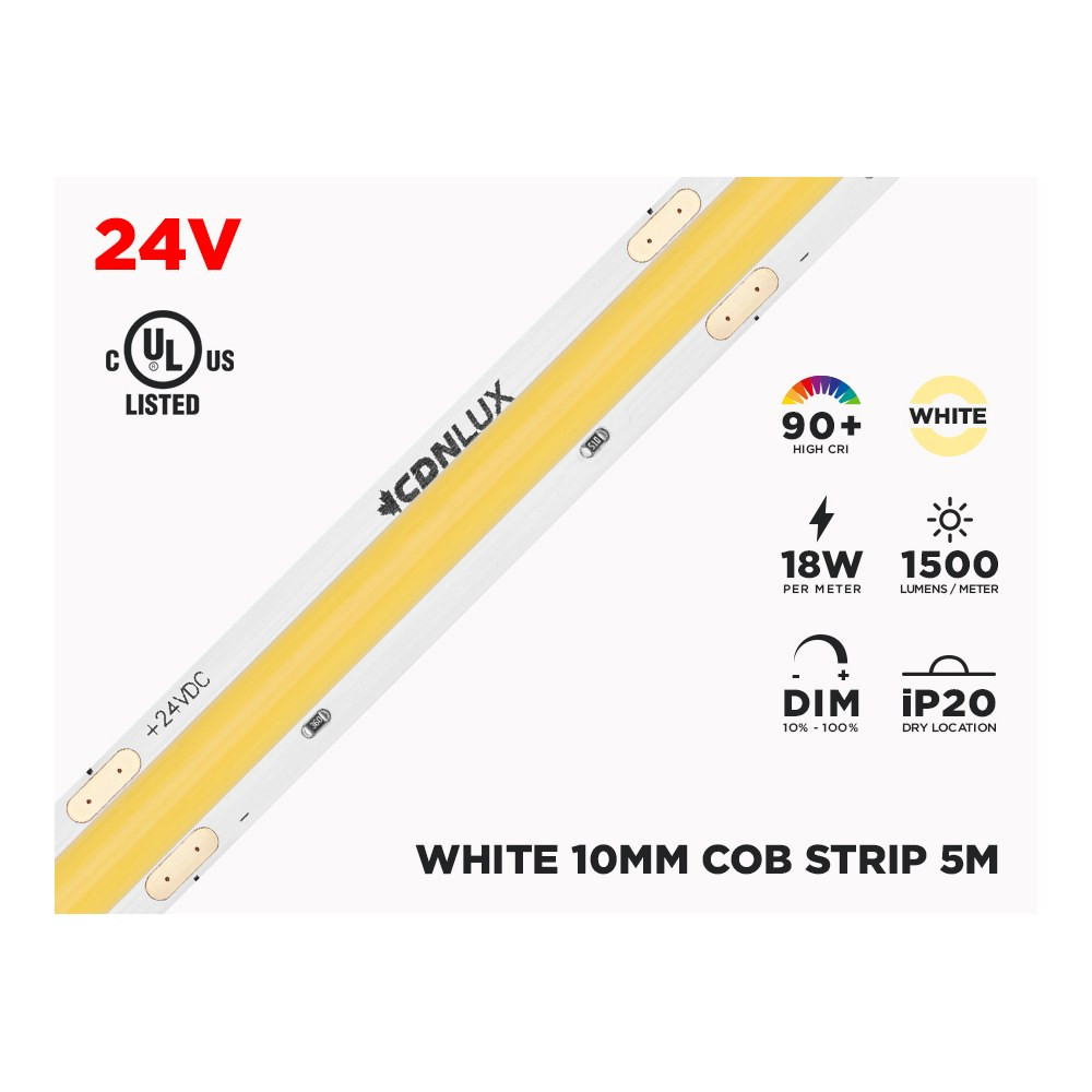 24V 5M IP20 10MM COB LED STRIP - WHITE