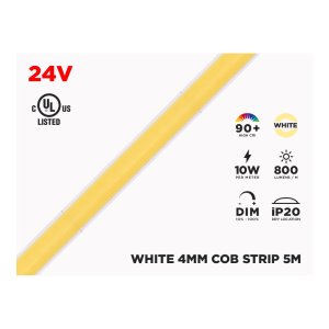 24V 5M IP20 4MM COB LED STRIP - WHITE