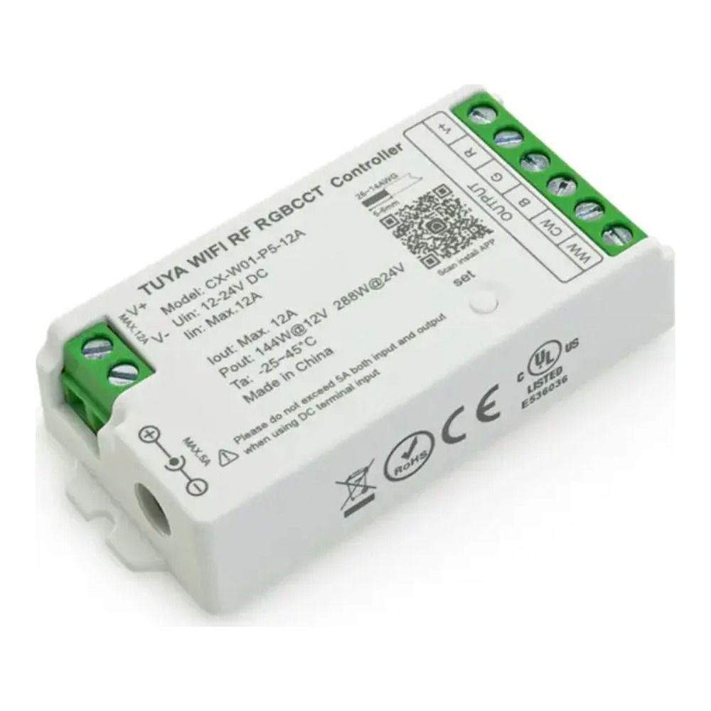 CUL CERTIFIED LED CONTROLLER, WIFI AND RF2.4GHZ, SINGLE COLOR, 3CCT, RGB, RGBW, RGBCW 5 IN 1 CONTROLLER, INPUT:12-24VDC, OUTPUT: 5 CHANNELS, MAX 4AMP PER CHANNEL, MAX OUTPUT 12AMP, MAX POWER:144W(1...