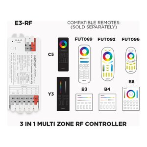E3-RF 3 IN 1 RF LED CONTROLLER (RGB - RGB+W - RGB+CCT) 1 TO 8 ZONES SELF REPEATING