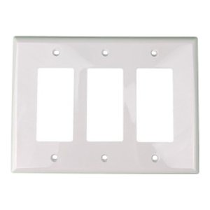 Decorator Mid Size Wallplate - 3 Gang- White - Plastic - 20/Box