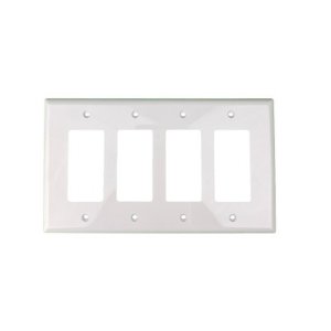 Decorator Mid Size Wallplate - 4 Gang- White - Plastic - 20/Box