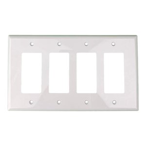 DECORATOR MID SIZE WALLPLATE | 4 GANG| WHITE | PLASTIC | 20/BOX