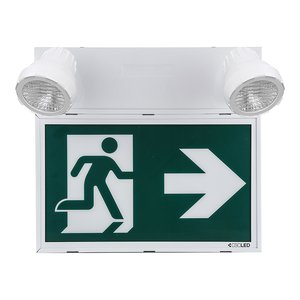 EML EMERGENCY LIGHTING, RUNNING MAN COMBO, 36W BATTERY, 2X2W HEADS, 120-347V, STEEL, WHITE