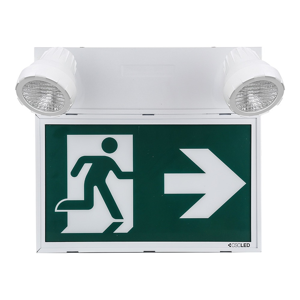 EML EMERGENCY LIGHTING, RUNNING MAN COMBO, 36W BATTERY, 2X2W HEADS, 120-347V, STEEL, WHITE