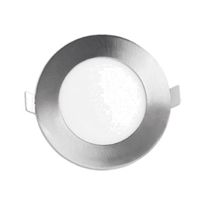 FLP4-10W-30K - ROUND - LED 10W - 750 LUMENS. BEAM ANGLES 110°. 47/8 DIAM. X 7/8 H. HOLE TO DRILL OF 41/4 OR 41/8. MOUNTING FRAME PF-414 OR PF-418 OPTIONAL - BRUSHED STEEL