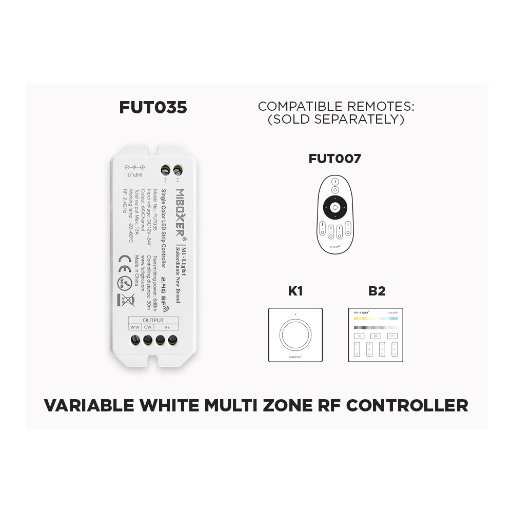 FUT035 1 TO 4 ZONES SELF REPEATING RF CCT VARIABLE WHITE LED CONTROLLER