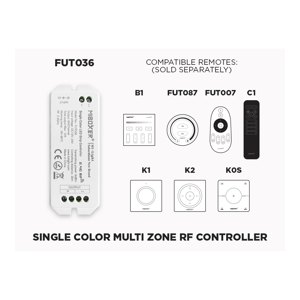 FUT036 1 TO 4 ZONES SELF REPEATING RF SINGLE COLOR LED CONTROLLER