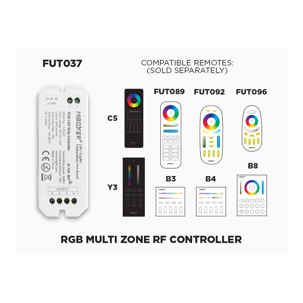 FUT037 1 TO 8 ZONES SELF REPEATING RF RGB LED CONTROLLER