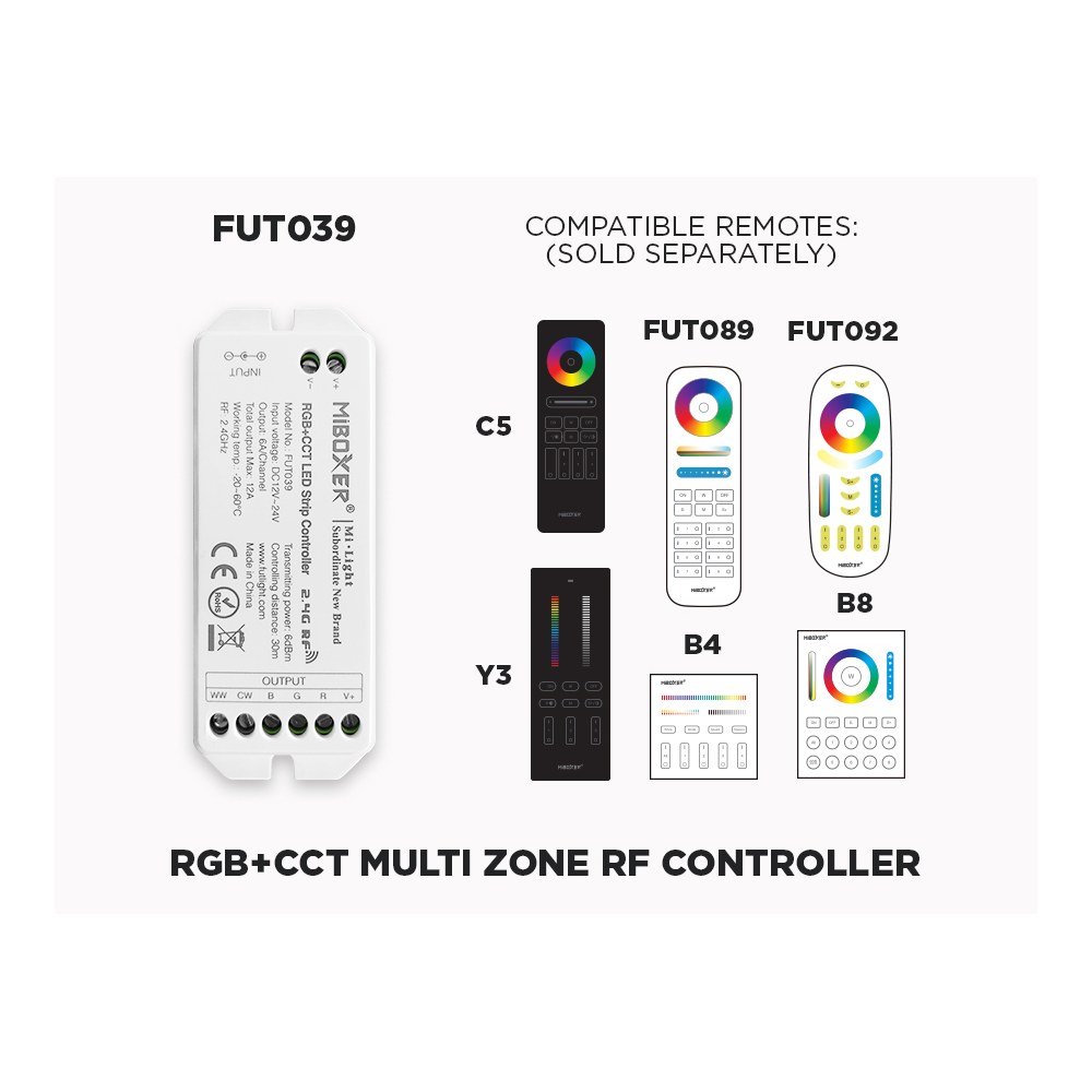 FUT039 - 1 TO 8 ZONES SELF REPEATING RF RGB+CCT LED CONTROLLER