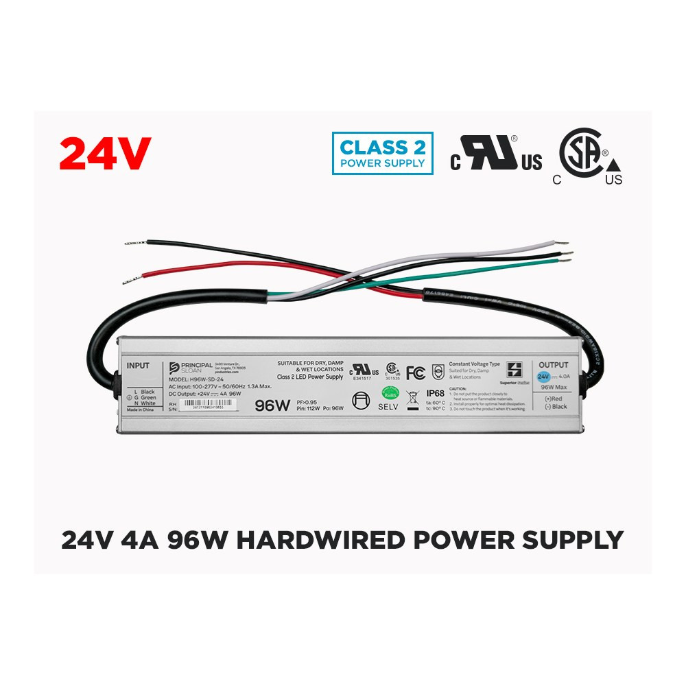 SLIM 24V DC PRINCIPAL SLOAN IP68 INDOOR / OUTDOOR CLASS 2 LED DRIVER - 96W
