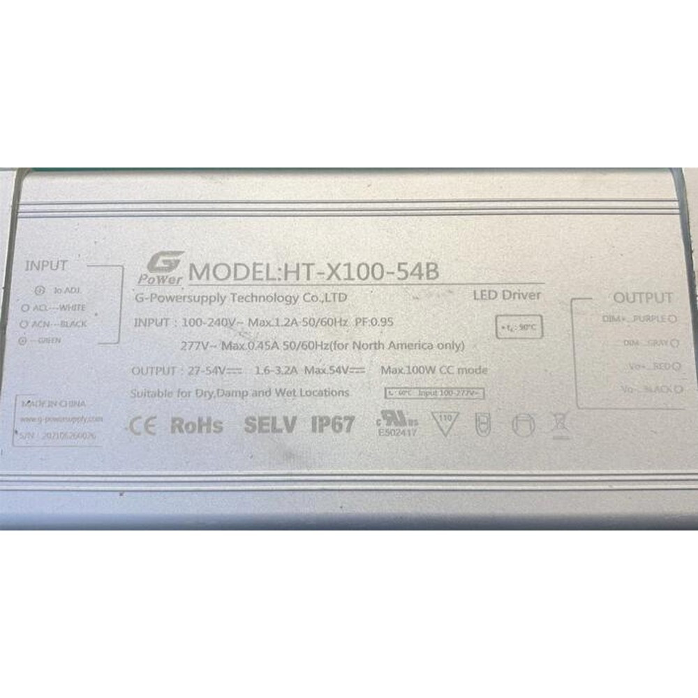 LED Driver HT 120-277VAC 27-54VDC 100W 1.5-3.0A Dimmable 1-10VDC UL Dry and Damp