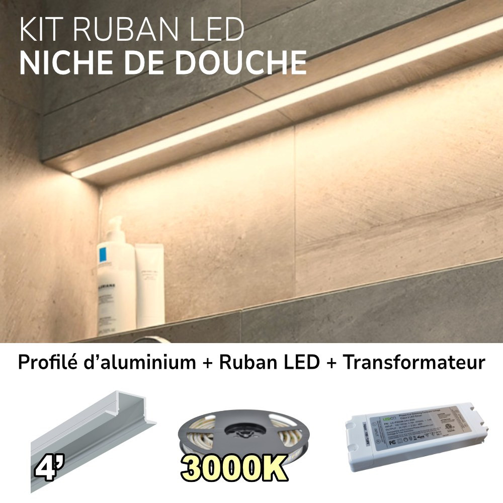 SHOWER NICHE KIT: ALUMINUM PROFILE + LED STRIP + POWER SUPPLY