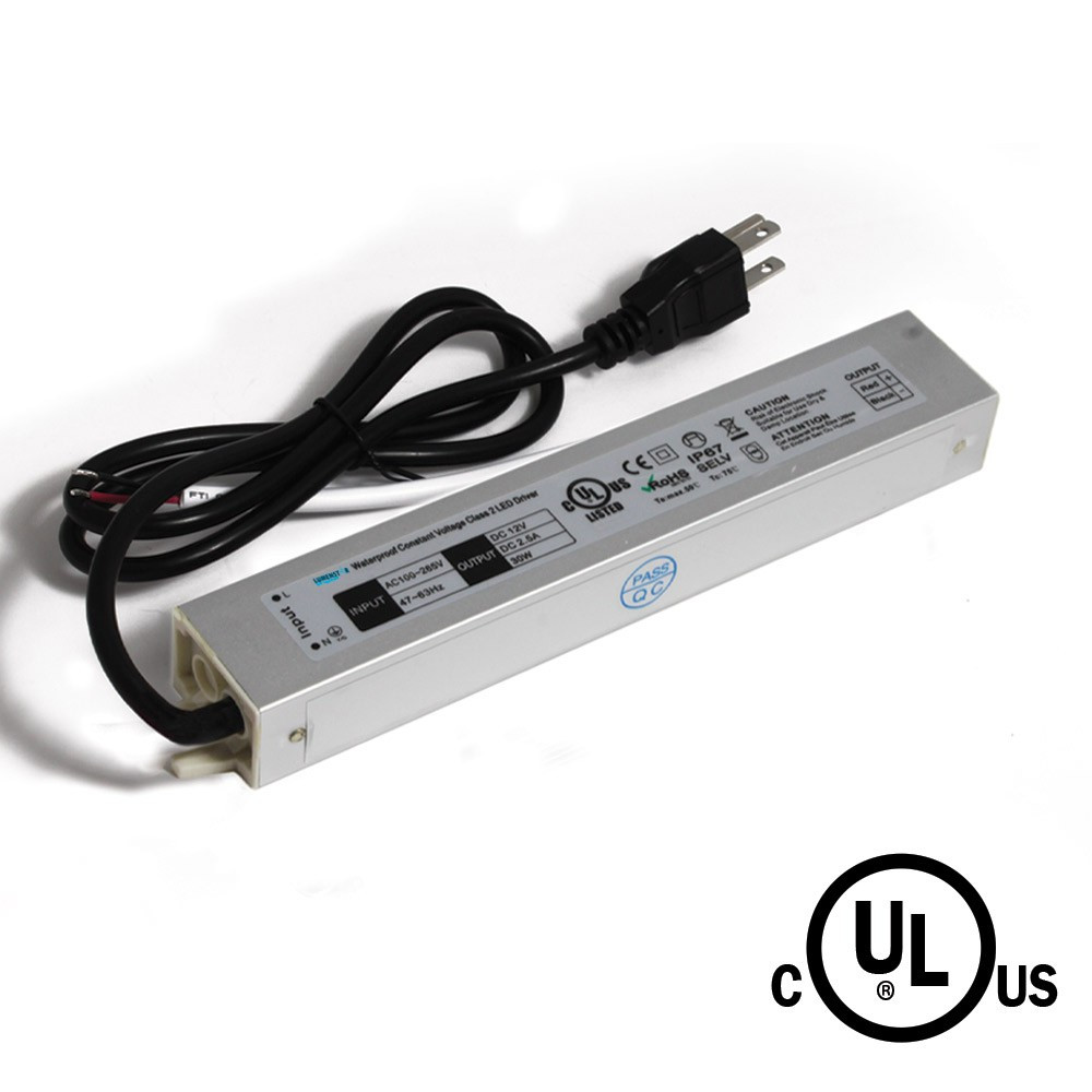 30W - 12V PLUG STYLE POWER SUPPLY - 0.9M (3’) OUTDOOR RATED - 100-265V AC INPUT - 12V DC OUTPUT - CLASS 2