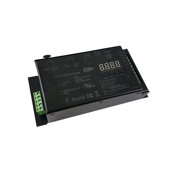5 CHANNEL DIGITAL DMX DECODER - 12-24V DC INPUT - 8A PER CHANNEL - ON BOARD CONTROLS