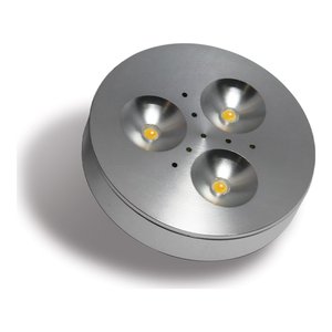 RD15 LED PUCK LIGHT 12V DC 3W - SURFACE/RECESSED MOUNT - BRUSHED CHROME - WARM WHITE 3000K
