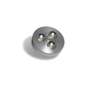 RD15 SURFACE MOUNT OR RECESSED POWER LED PUCK LIGHT, 12V, 3W, BRUSHED CHROME, COOL WHITE 6000K