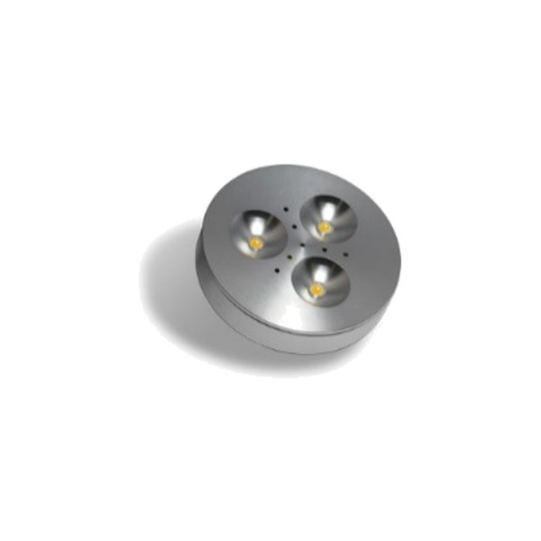 LUMINAIRE LED PUCK RD15 EN SAILLIE OU ENCASTRE 12V 3W CHROME BROSSE BLANC FROID 6000K