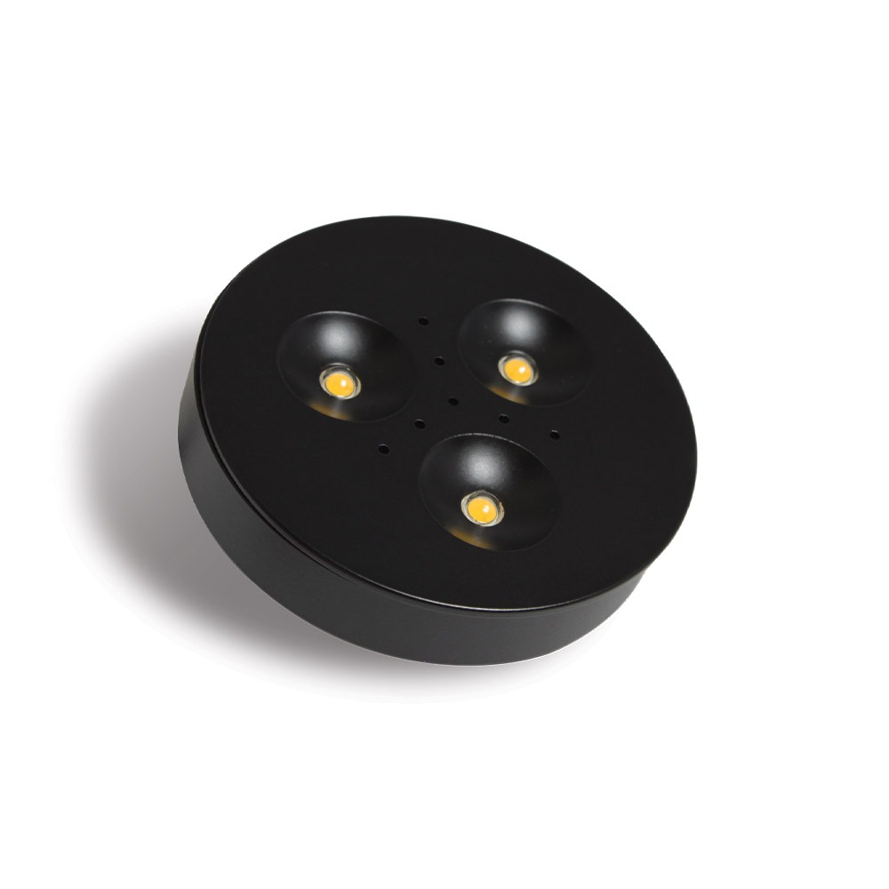 LUMINAIRE LED PUCK RD15 EN SAILLIE OU ENCASTRE 12V 3W NOIR BLANC FROID 6000K