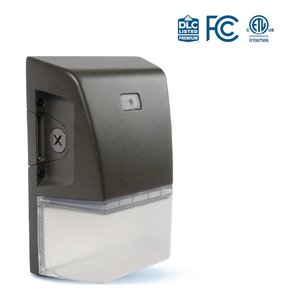 MINI LED WALL PACK WITH BUILT-IN PHOTOCELL - 3CCT (3000K - 4000K - 5000K) AND WATTAGE (15W - 20W AND 25W) SELECTABLE - 125LMS/WATT - 120-277V - CRI 80+ - DIMMABLE - OUTDOOR/WET RATED