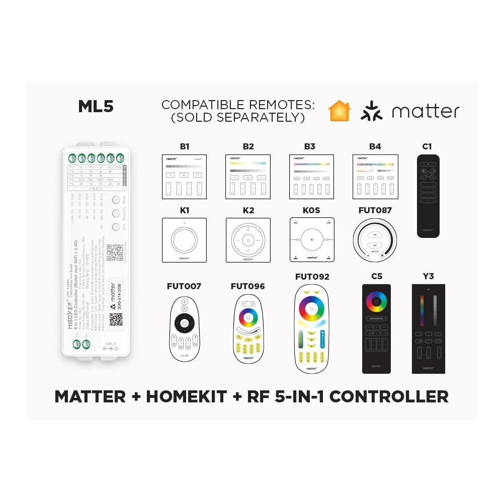ML5 - MATTER + HOMEKIT + RF 5-IN-1 LED CONTROLLER (1 TO 8 ZONES SELF REPEATING)