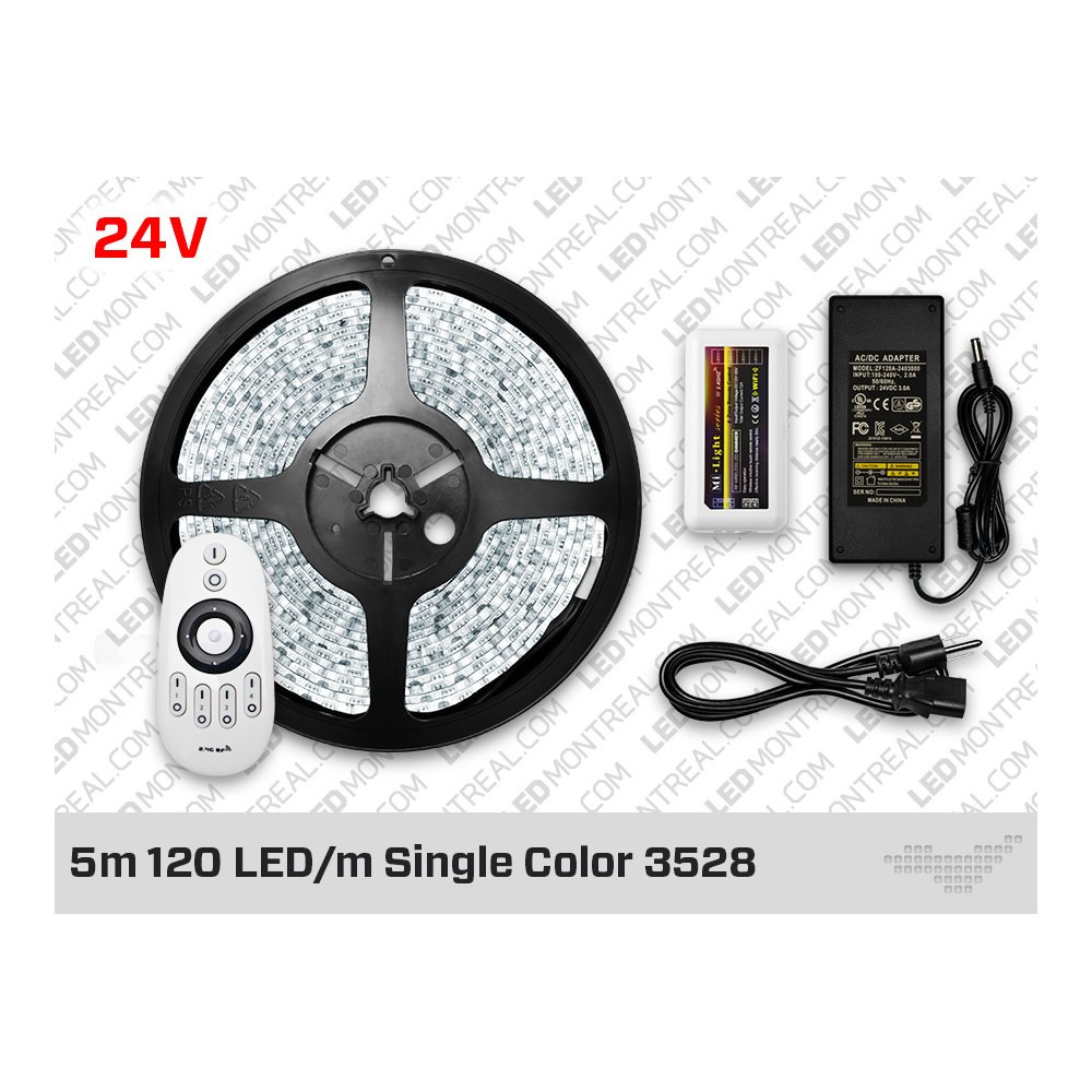24V ENSEMBLE DE RUBAN LED UNICOLORE 5 ZONES RF 3528 120 LED/M