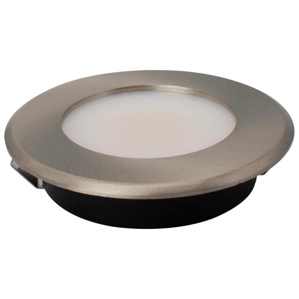 LED PUCK LIGHT 1.5W - 120LUMENS - CRI 90+ - 12V DC - DIMMABLE - SATIN NICKEL TRIM. FOR INDOOR USE ONLY. 3CCT-SELECTABLE.